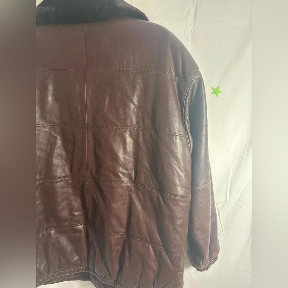 VTG Brown Oversized Genuine Leather Pilot Style Jacket Faux Fur Collar Men’s M - Picture 15 of 15